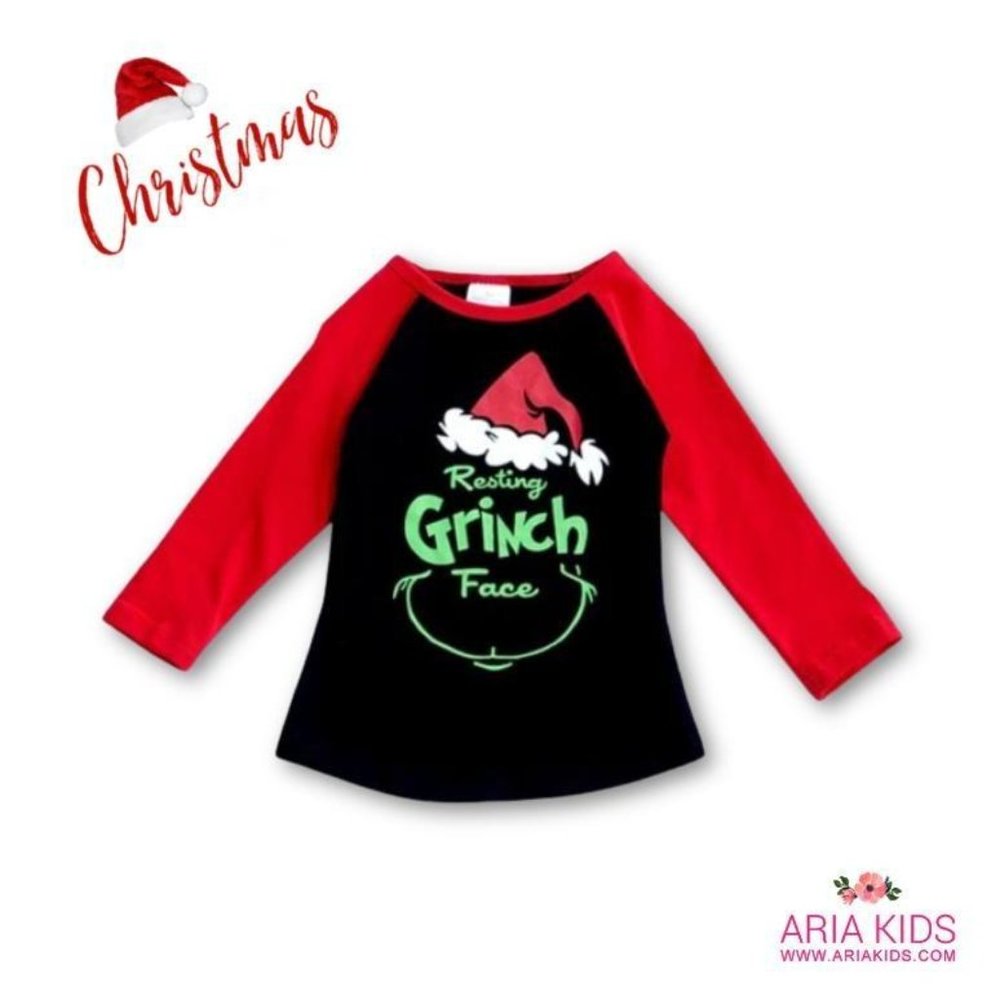 Girls Santa Hat Grinch inspired Christmas Raglan